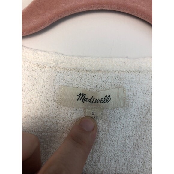 Madewell Sz S Tie Waist Faux Wrap Short  Sleeve Shirt Top White - Picture 2 of 9